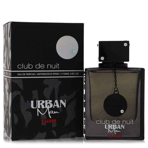Armaf Club de Nuit Urban Man Elixir Eau de Parfum spray for men, 3.6 oz, featuring a sleek bottle and modern design.