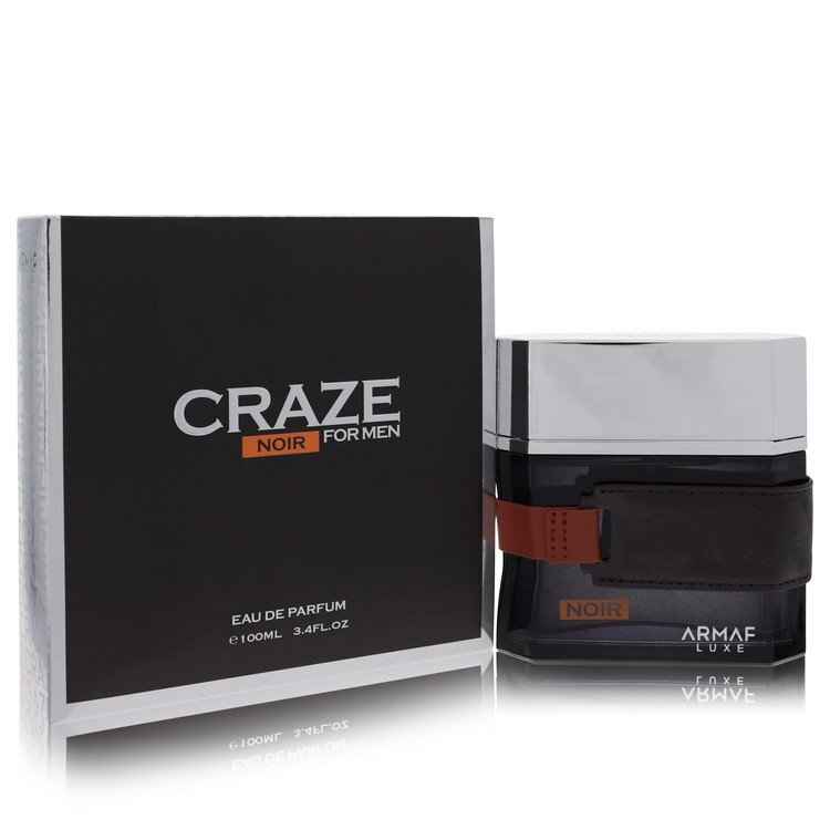 Armaf Craze Noir Eau de Parfum spray for men, 3.4 oz, featuring sleek bottle design and dark fragrance notes.