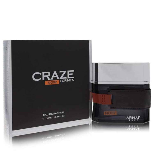 Armaf Craze Noir Eau de Parfum spray for men, 3.4 oz, featuring sleek bottle design and dark fragrance notes.