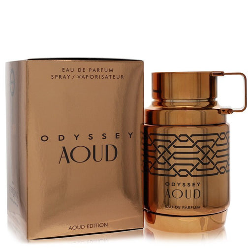 Odyssey Aoud by Armaf Eau De Parfum Spray for Men, 3.4 oz, sleek bottle with metallic accents and modern design.