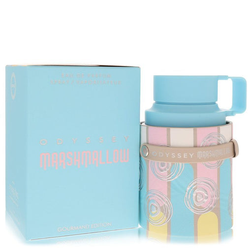 Armaf Odyssey Marshmallow Eau De Parfum spray for women, 3.4 oz bottle with elegant packaging and floral design.