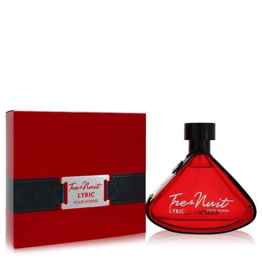 Armaf Tres Nuit Lyric Eau De Parfum spray for men, 3.4 oz bottle with sleek design and elegant branding.