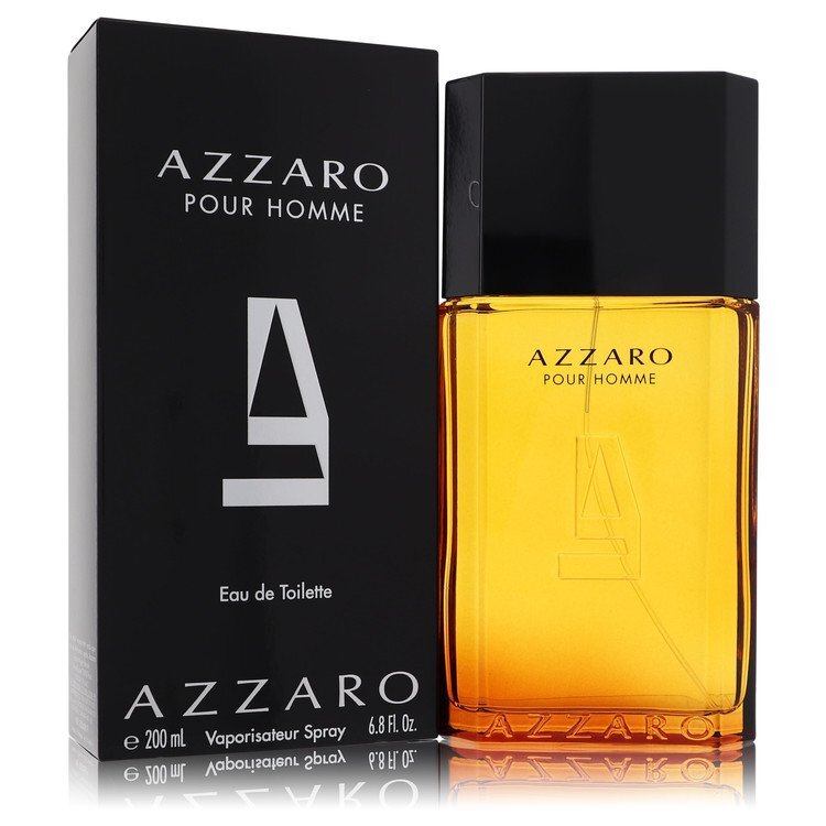 Azzaro Pour Homme Eau de Toilette spray for men, 6.8 oz bottle with sleek packaging and branding.