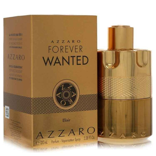 Azzaro Forever Wanted Elixir Eau De Parfum spray for men, 3.38 oz bottle with sleek black cap and elegant design.