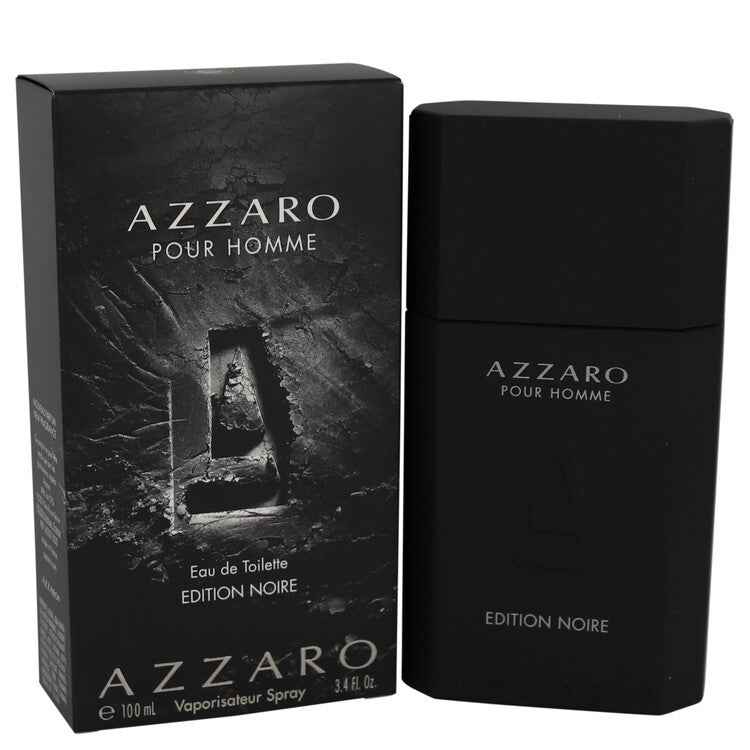 Azzaro Pour Homme Edition Noire Eau de Toilette spray for men, 3.4 oz bottle with sleek black design and silver accents.