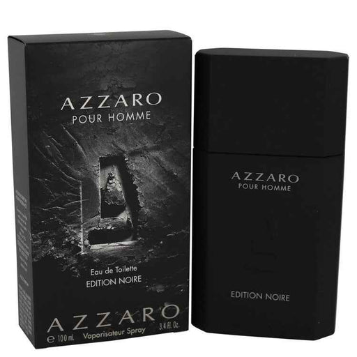Azzaro Pour Homme Edition Noire Eau de Toilette spray for men, 3.4 oz bottle with sleek black design and silver accents.