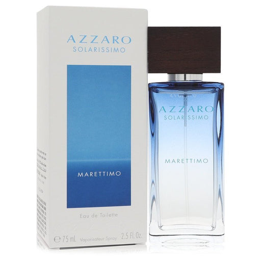 Azzaro Solarissimo Marettimo Eau De Toilette spray for men, 2.5 oz, featuring a sleek bottle and fresh, vibrant fragrance design.