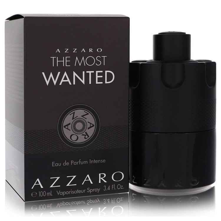 Azzaro The Most Wanted Eau De Parfum Intense spray for men, 3.4 oz, featuring sleek bottle design and branding.