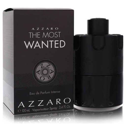 Azzaro The Most Wanted Eau De Parfum Intense spray for men, 3.4 oz, featuring sleek bottle design and branding.