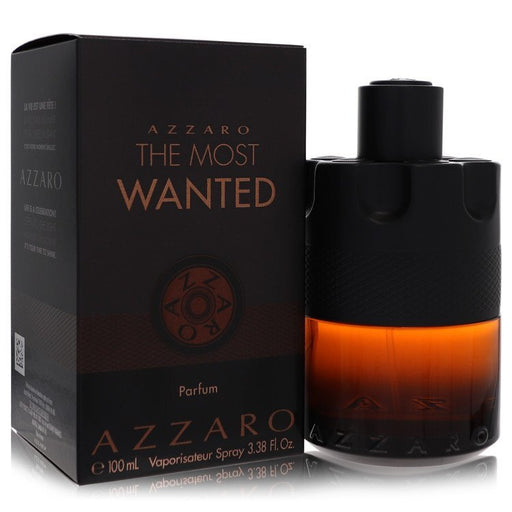 Azzaro The Most Wanted men's parfum spray in 3.4 oz bottle, featuring sleek packaging and a luxurious fragrance.