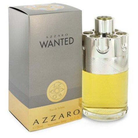 Azzaro Wanted men's cologne bottle, 3.4 oz Eau de Toilette, sleek design, with the brand name visible on the label.