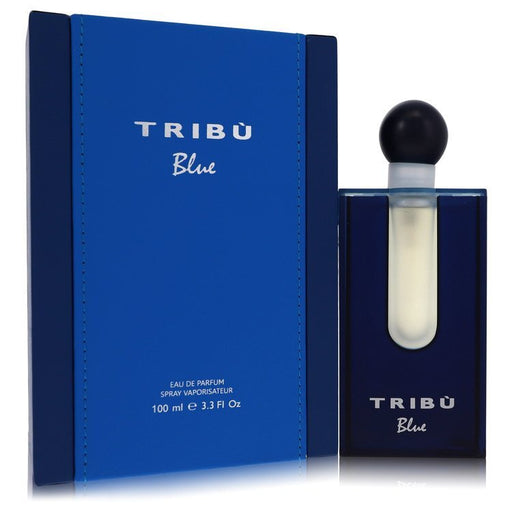 Benetton Tribu Blue Eau De Parfum spray for men, 3.3 oz bottle with sleek blue packaging and brand logo.