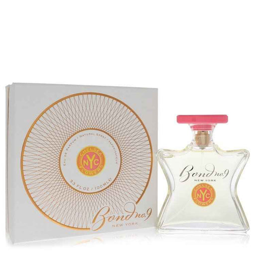 Bond No. 9 Chelsea Flowers Eau De Parfum spray bottle for women, featuring elegant floral packaging and branding.