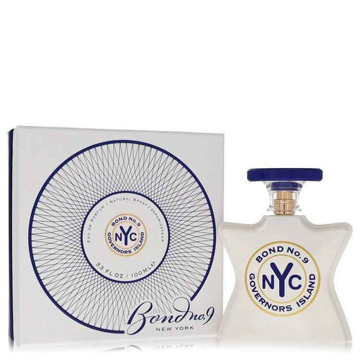 Bond No. 9 Governors Island Eau De Parfum spray 3.3 oz for women and unisex, featuring a sleek glass bottle.
