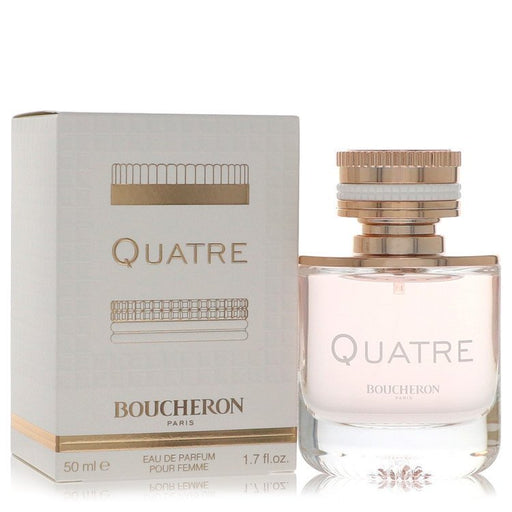 Boucheron Quatre Eau de Parfum spray for women, 1.7 oz bottle with elegant packaging and floral fragrance design.