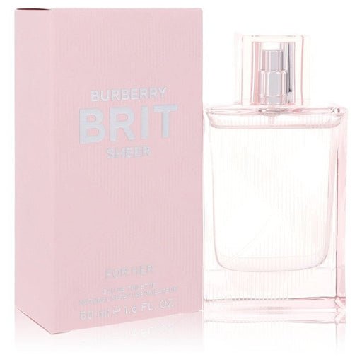 Burberry Brit Sheer Eau De Toilette spray for women, 1.7 oz bottle with clear glass and elegant design.