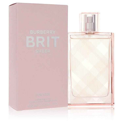 Burberry Brit Sheer Eau De Toilette spray for women, 3.4 oz, featuring the classic Burberry bottle and elegant design.