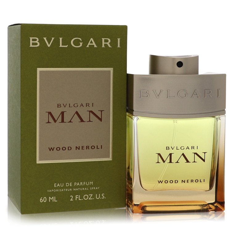 Bvlgari Man Wood Neroli Eau De Parfum spray for men, 2 oz bottle with sleek design and Bvlgari branding.