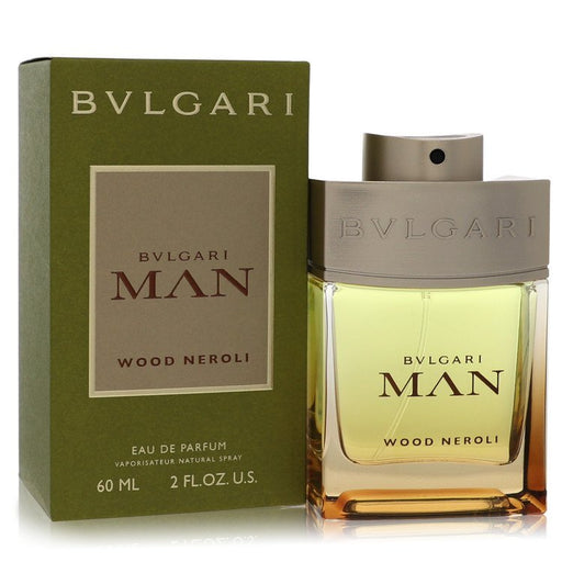 Bvlgari Man Wood Neroli Eau De Parfum spray for men, 2 oz bottle with sleek design and Bvlgari branding.