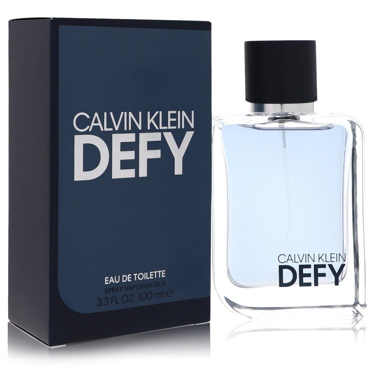 Calvin Klein Defy Eau De Toilette Spray for Men, 3.3 oz bottle with sleek design and modern branding.