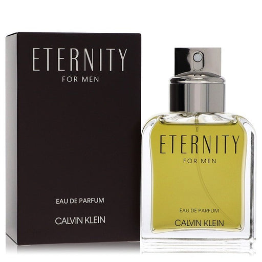 Eternity by Calvin Klein men's Eau de Parfum spray 3.3 oz bottle with sleek design and minimalist label.
