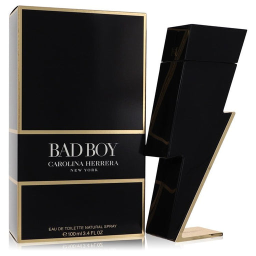 Carolina Herrera Bad Boy Eau De Toilette spray for men, 3.4 oz bottle with sleek black and silver design.