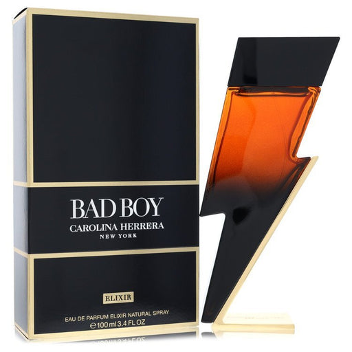 Carolina Herrera Bad Boy Elixir Eau de Parfum spray for men in 3.4 oz bottle, featuring sleek packaging and dark fragrance accents.