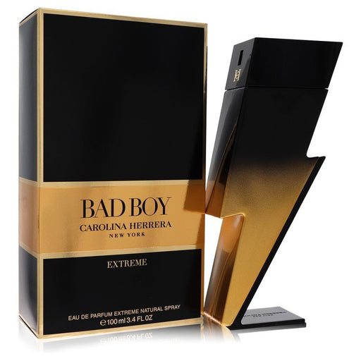 Carolina Herrera Bad Boy Extreme Eau De Parfum spray for men, 3.4 oz bottle with sleek black and silver design.