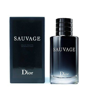 Christian Dior Sauvage men's cologne bottle, 2 oz, with sleek glass design and silver cap, showcasing the Eau de Toilette.