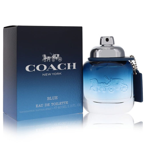 Coach Blue by Coach men's eau de toilette spray in a 1.3 oz bottle, featuring a sleek design with the Coach branding.