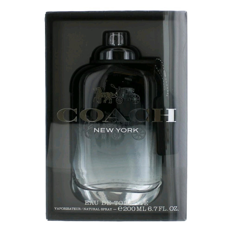 Coach by Coach men's Eau de Toilette spray, 6.7 oz bottle, featuring the signature Coach fragrance in a sleek glass container.
