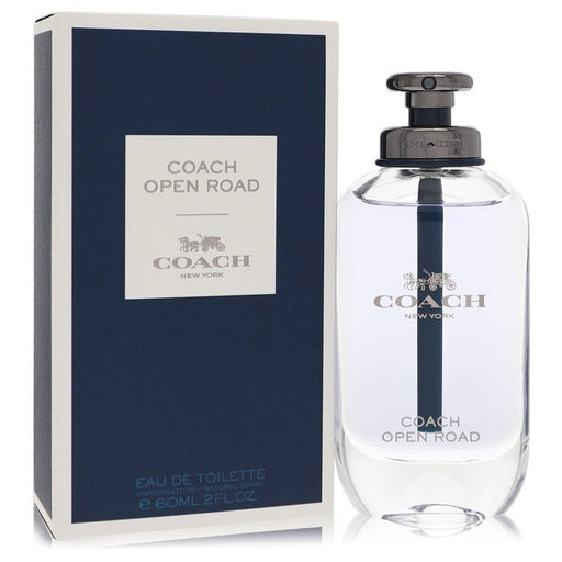 Coach Open Road men's Eau De Toilette spray in 2 oz bottle, featuring a sleek design and fresh, masculine fragrance.