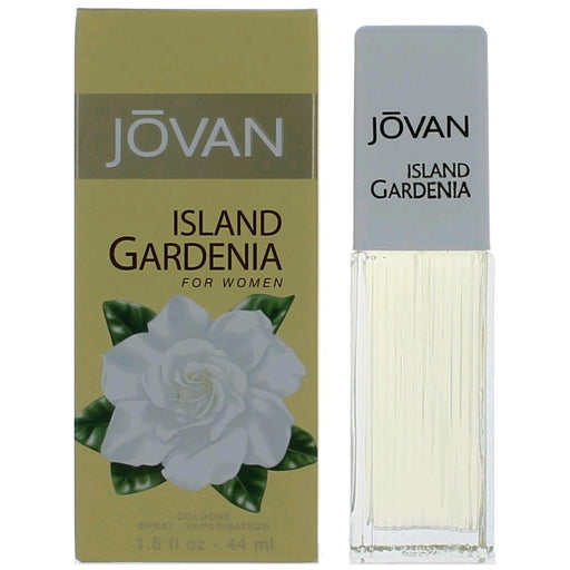 Coty Island Gardenia 1.5 oz cologne spray for women, featuring an elegant bottle design with floral accents.