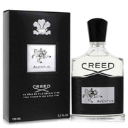 Aventus by Creed Eau De Parfum spray for men, 3.3 oz bottle, showcasing the elegant packaging and brand label.