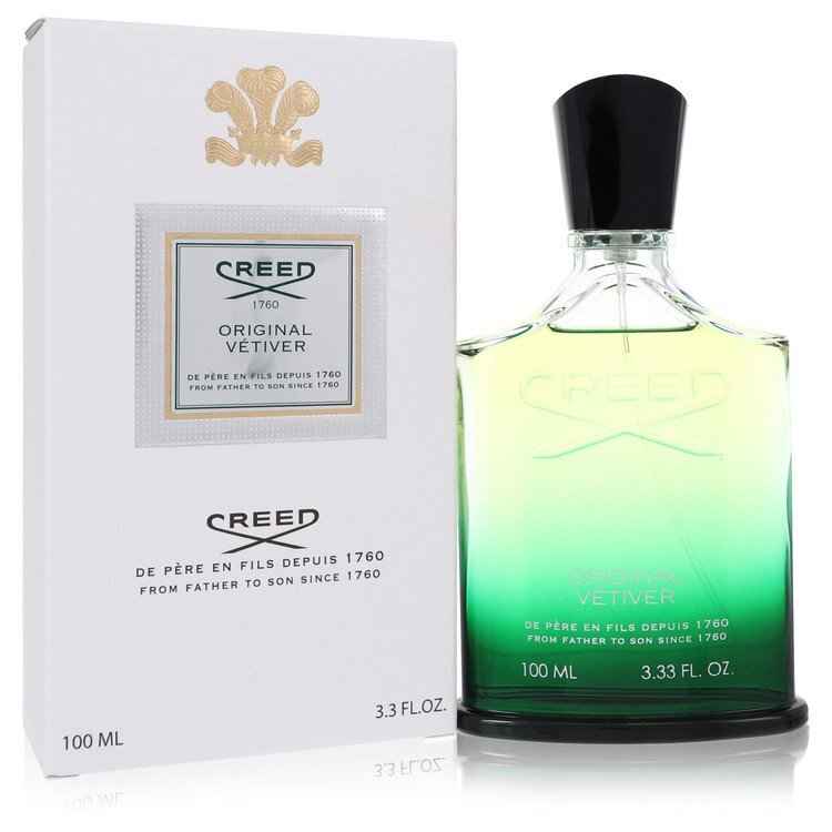 Original Vetiver by Creed Eau de Parfum spray for men, 3.3 oz, featuring a classic, fresh vetiver fragrance in sleek packaging