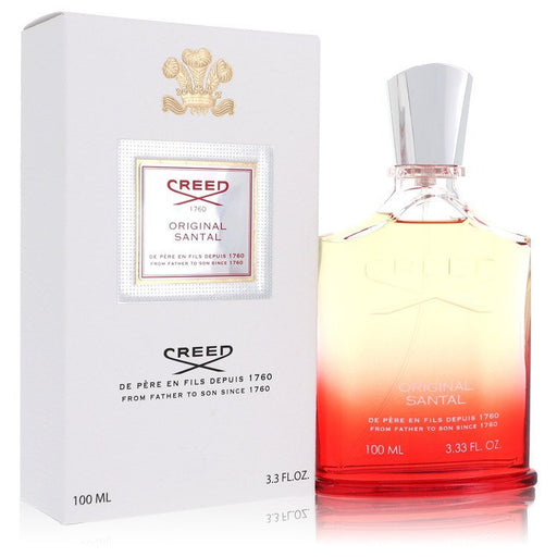 Creed Santal Eau De Parfum Spray for men, 3.3 oz, featuring a sleek bottle and luxurious scent profile.