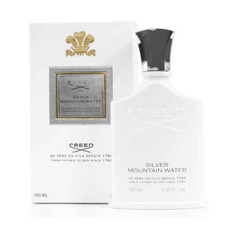 Silver Mountain Water by Creed men's cologne bottle, 3.3 oz Eau de Parfum with sleek silver design and elegant branding.