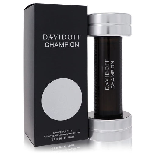 Davidoff Champion Eau De Toilette spray for men, 3 oz bottle, featuring a sleek design and masculine fragrance branding.