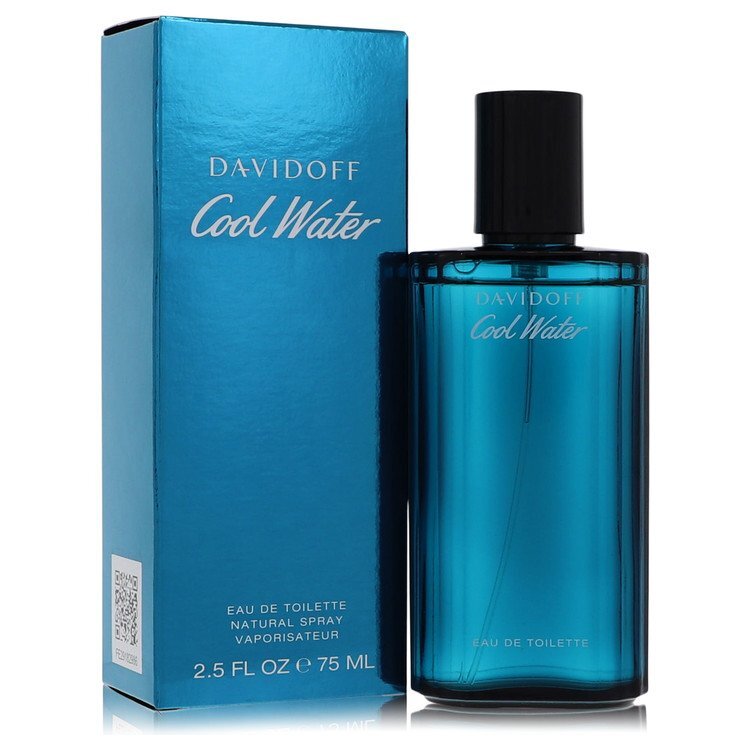 Davidoff Cool Water Eau De Toilette Spray for Men, 2.5 oz bottle with blue packaging and silver cap.