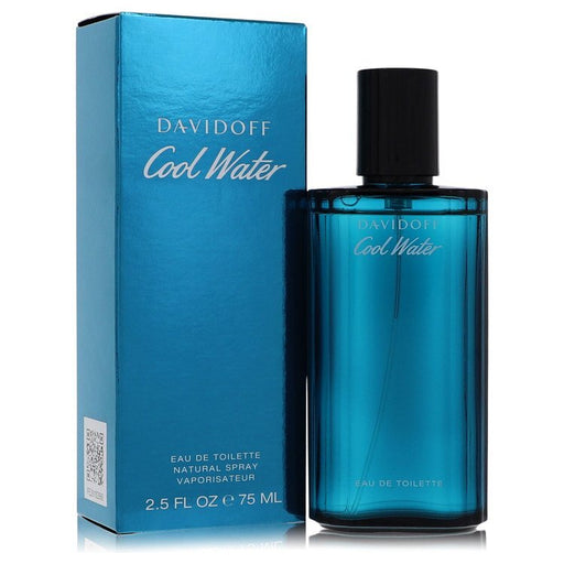 Davidoff Cool Water Eau De Toilette Spray for Men, 2.5 oz bottle with blue packaging and silver cap.