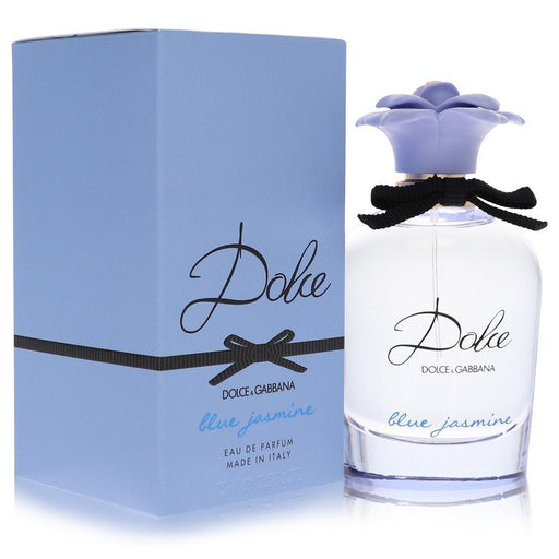 Dolce & Gabbana Dolce Blue Jasmine Eau de Parfum spray bottle for women, 2.5 oz, with blue floral design.