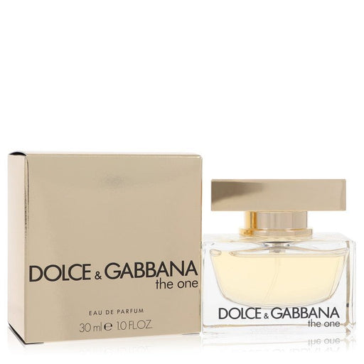 Dolce & Gabbana The One Eau De Parfum spray for women, 1 oz, with elegant perfume bottle and luxurious packaging.