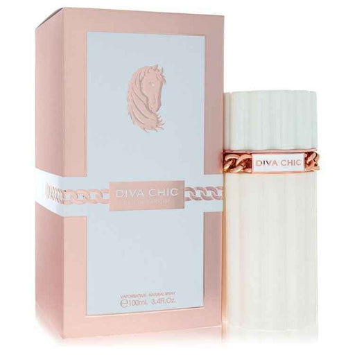 Diva Chic by Dumont Paris Eau De Parfum spray bottle for women, featuring elegant packaging and a sleek 3.4 oz design.