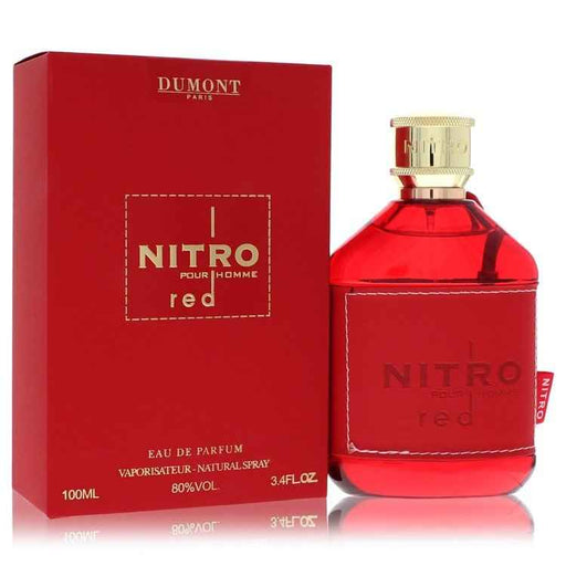 Dumont Paris Nitro Red Eau De Parfum Spray for Men, 3.4 oz bottle with sleek red and black design.