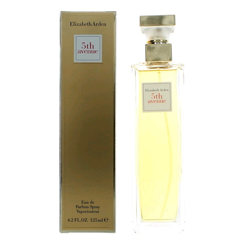 Elizabeth Arden 5th Avenue Eau De Parfum Spray for Women, 4.2 oz bottle with elegant packaging.
