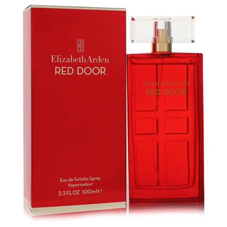 Red Door by Elizabeth Arden Eau De Toilette spray for women, 3.3 oz, featuring a classic floral fragrance and elegant red packaging.
