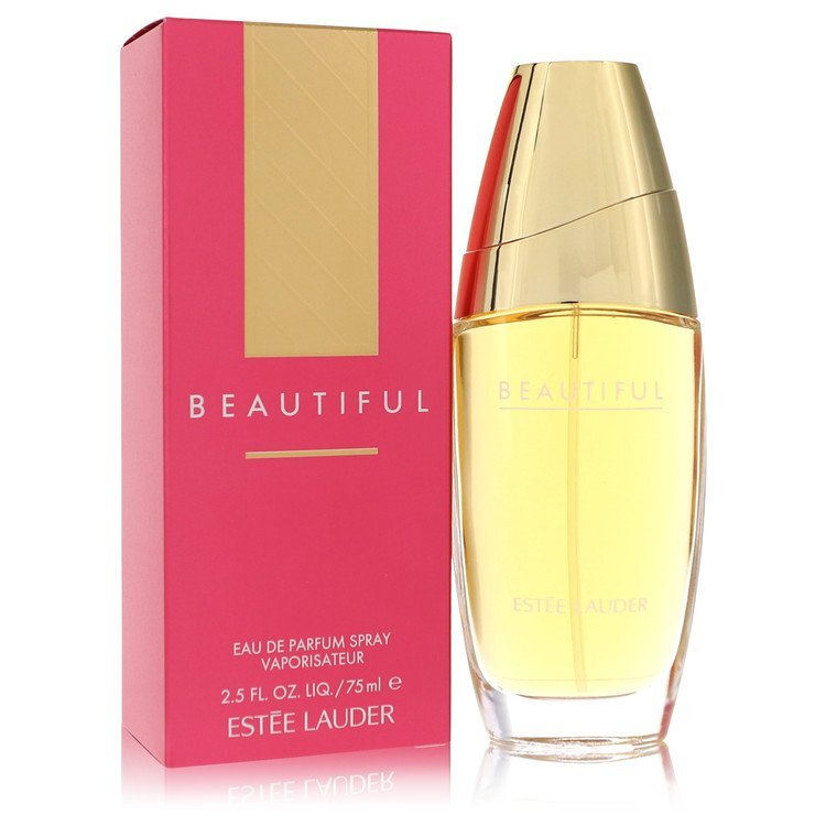 Elegant bottle of Beautiful by Estee Lauder Eau De Parfum Spray for women, 2.5 oz, with a sleek, transparent glass design.