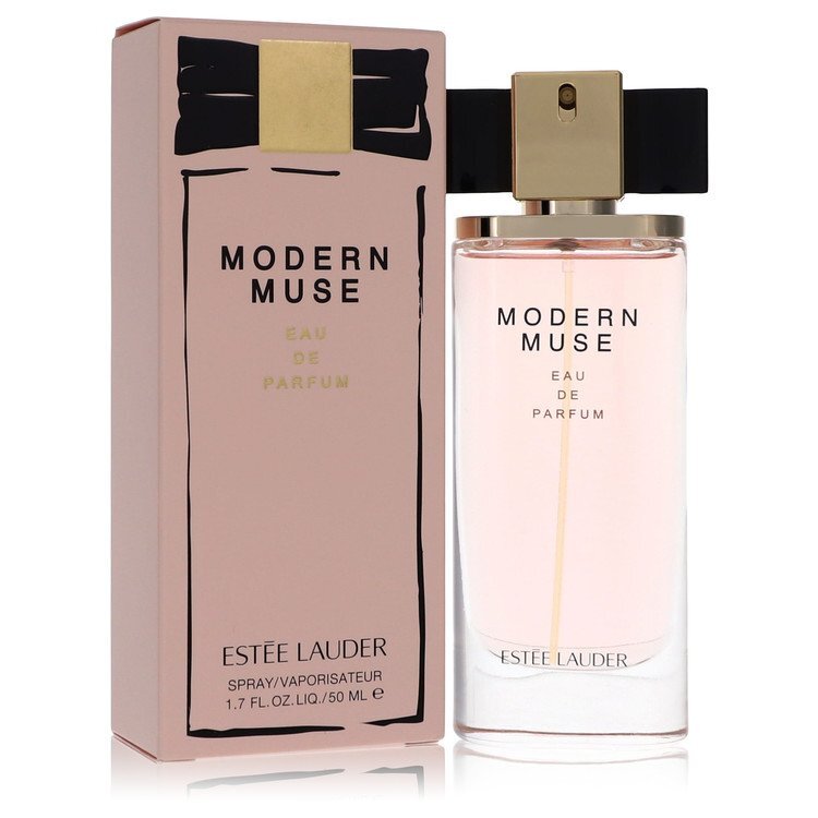 Modern Muse by Estee Lauder Eau De Parfum spray for women, 1.7 oz bottle, with elegant packaging and floral fragrance design.