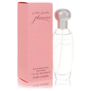 Estee Lauder Pleasures Eau De Parfum spray 1 oz for women with elegant bottle and floral design.