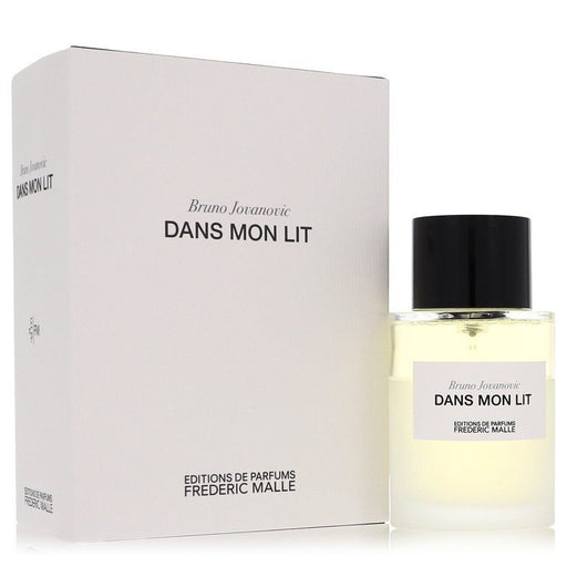 Frederic Malle Dans Mon Lit linen spray bottle, 3.4 oz, unisex scent, with sleek packaging and elegant design.
